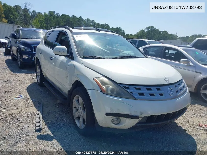 2004 Nissan Murano Sl VIN: JN8AZ08T04W203793 Lot: 40127878