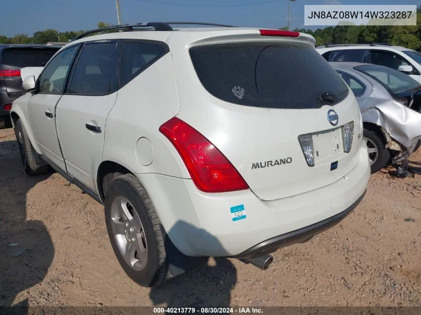 2004 Nissan Murano Sl VIN: JN8AZ08W14W323287 Lot: 40213779