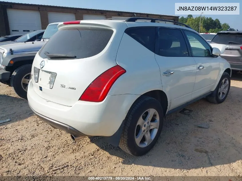 2004 Nissan Murano Sl VIN: JN8AZ08W14W323287 Lot: 40213779