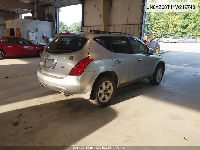 2004 Nissan Murano Se VIN: JN8AZ08T44W219740 Lot: 40215820