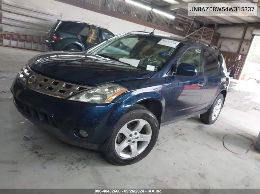 2004 Nissan Murano Sl VIN: JN8AZ08W54W315337 Lot: 40432660