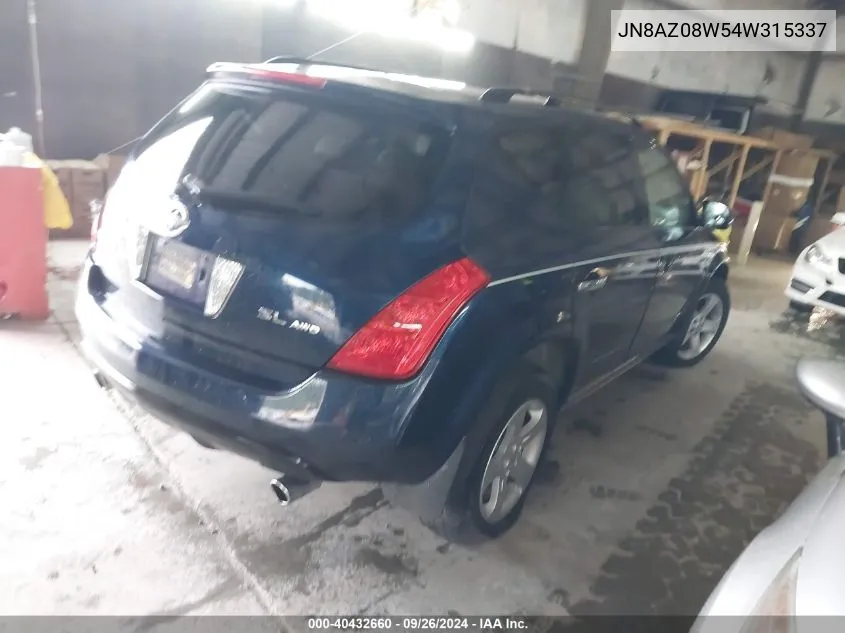 JN8AZ08W54W315337 2004 Nissan Murano Sl