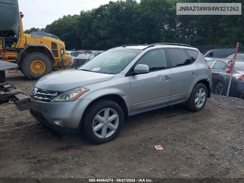 2004 Nissan Murano Se VIN: JN8AZ08W84W321262 Lot: 40464274