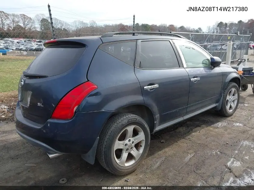 JN8AZ08T14W217380 2004 Nissan Murano Sl