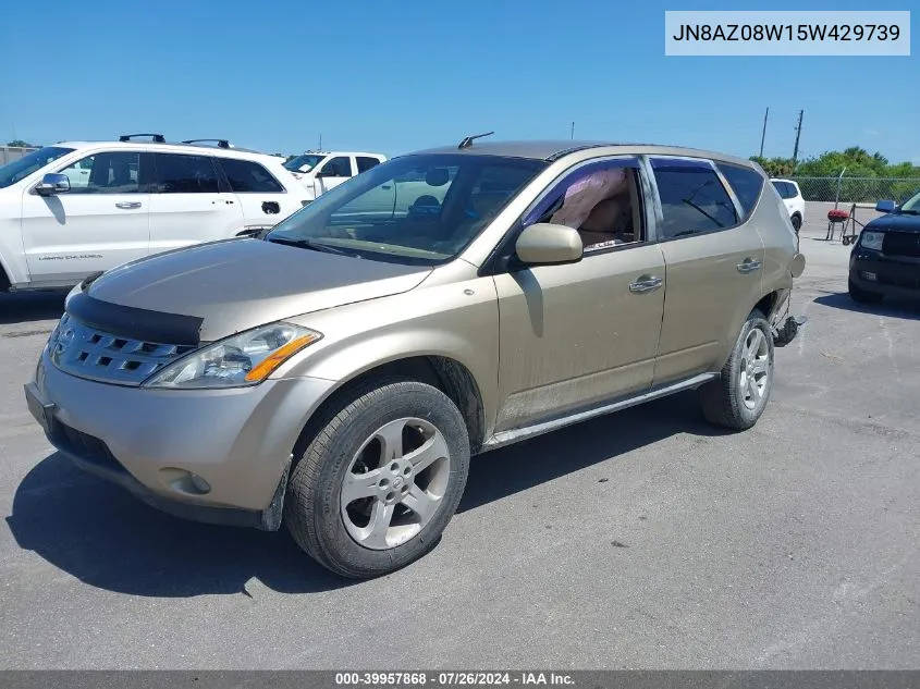 2005 Nissan Murano Sl VIN: JN8AZ08W15W429739 Lot: 39957868