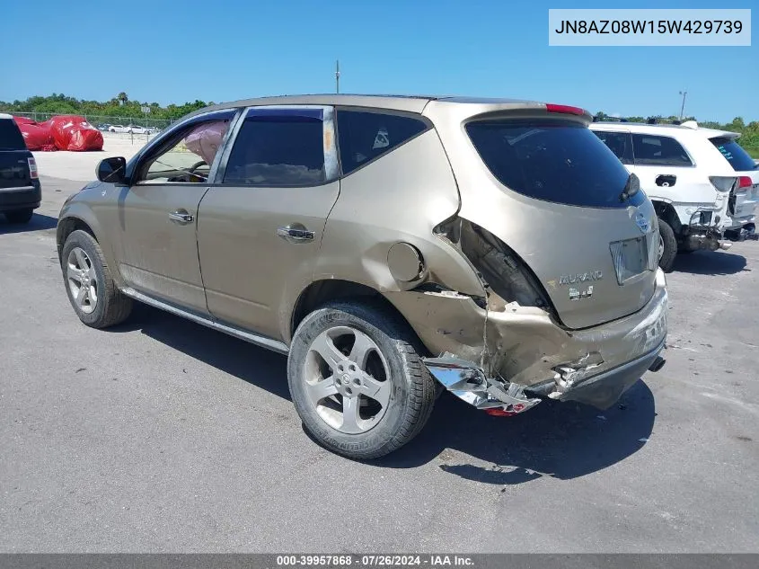 2005 Nissan Murano Sl VIN: JN8AZ08W15W429739 Lot: 39957868