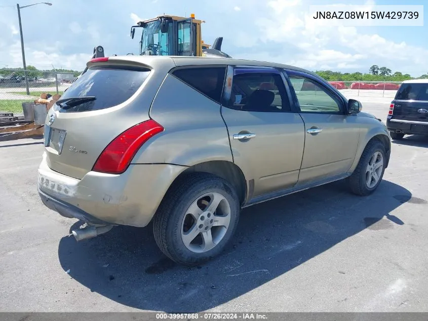 2005 Nissan Murano Sl VIN: JN8AZ08W15W429739 Lot: 39957868