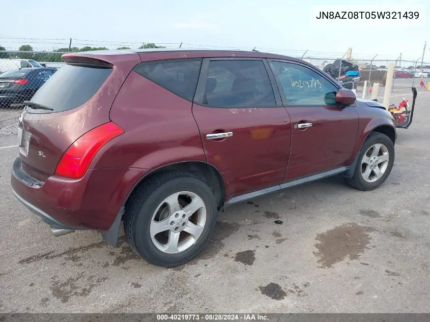 JN8AZ08T05W321439 2005 Nissan Murano Sl