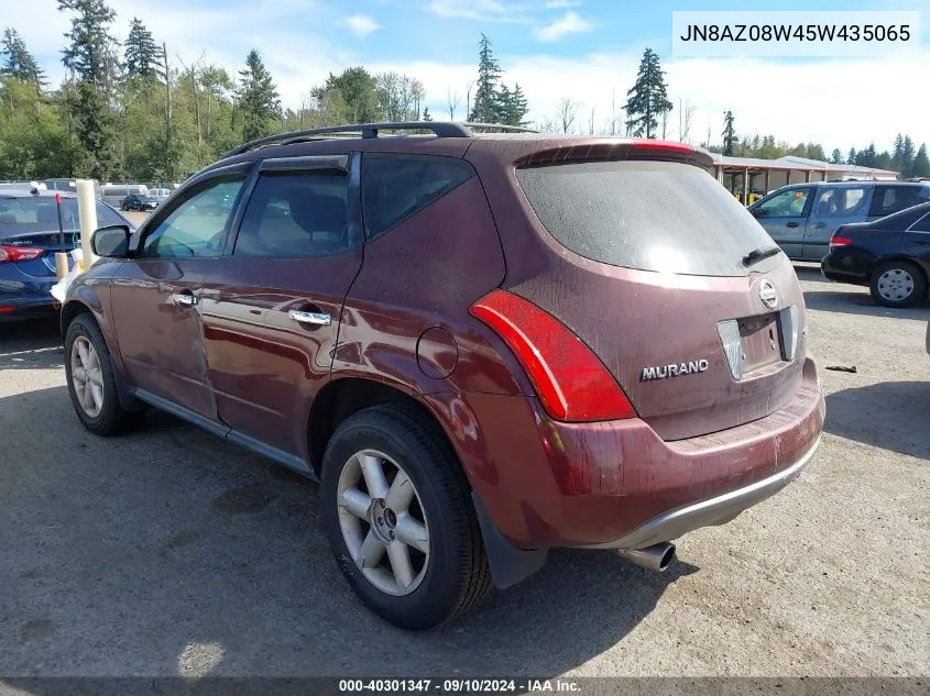 2005 Nissan Murano Se VIN: JN8AZ08W45W435065 Lot: 40301347