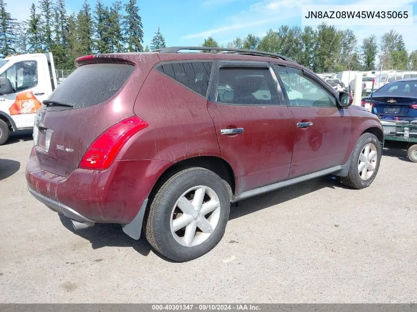 2005 Nissan Murano Se VIN: JN8AZ08W45W435065 Lot: 40301347