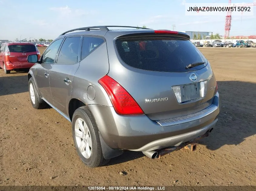 2006 Nissan Murano Sl VIN: JN8AZ08W06W515092 Lot: 12075054