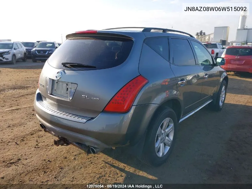 2006 Nissan Murano Sl VIN: JN8AZ08W06W515092 Lot: 12075054