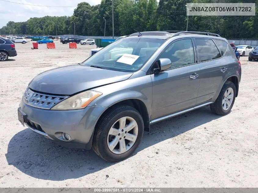 2006 Nissan Murano Sl VIN: JN8AZ08T06W417282 Lot: 39997581