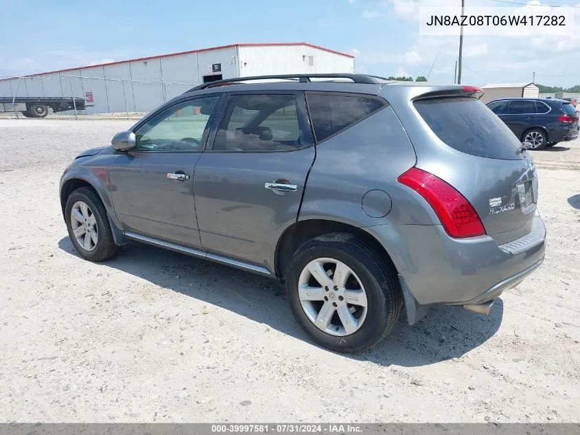 2006 Nissan Murano Sl VIN: JN8AZ08T06W417282 Lot: 39997581