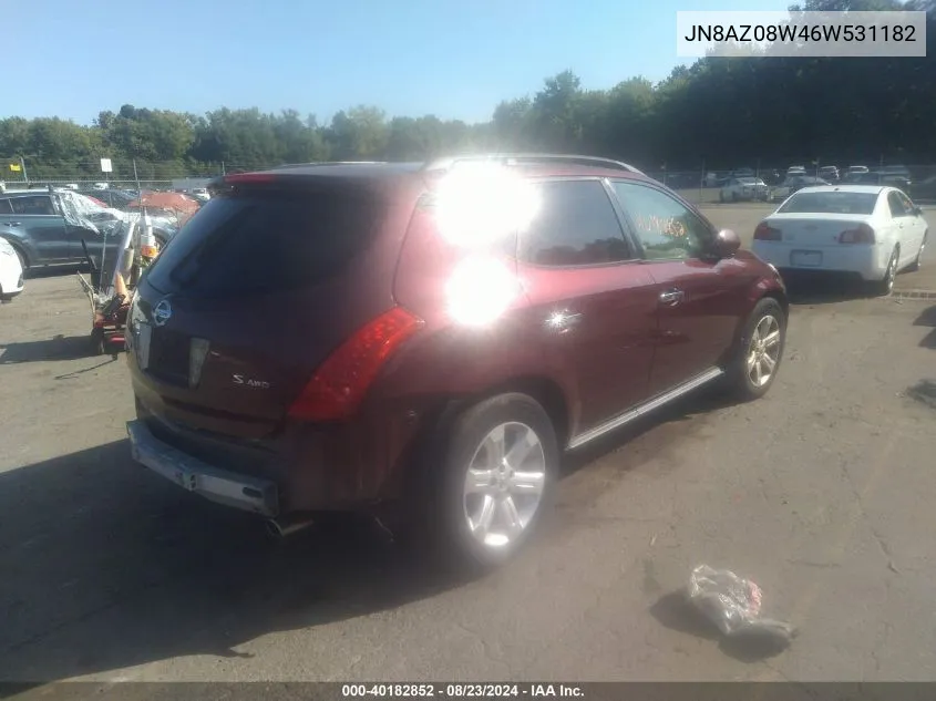 2006 Nissan Murano S VIN: JN8AZ08W46W531182 Lot: 40182852