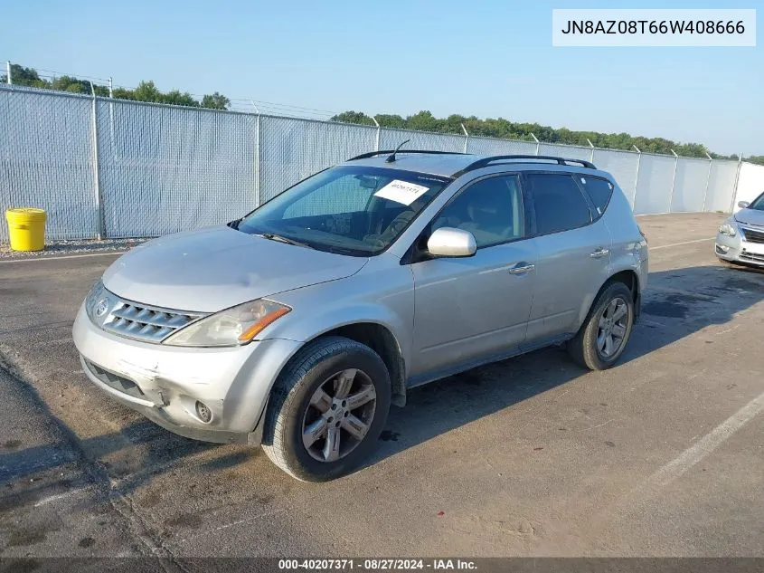 2006 Nissan Murano S VIN: JN8AZ08T66W408666 Lot: 40207371