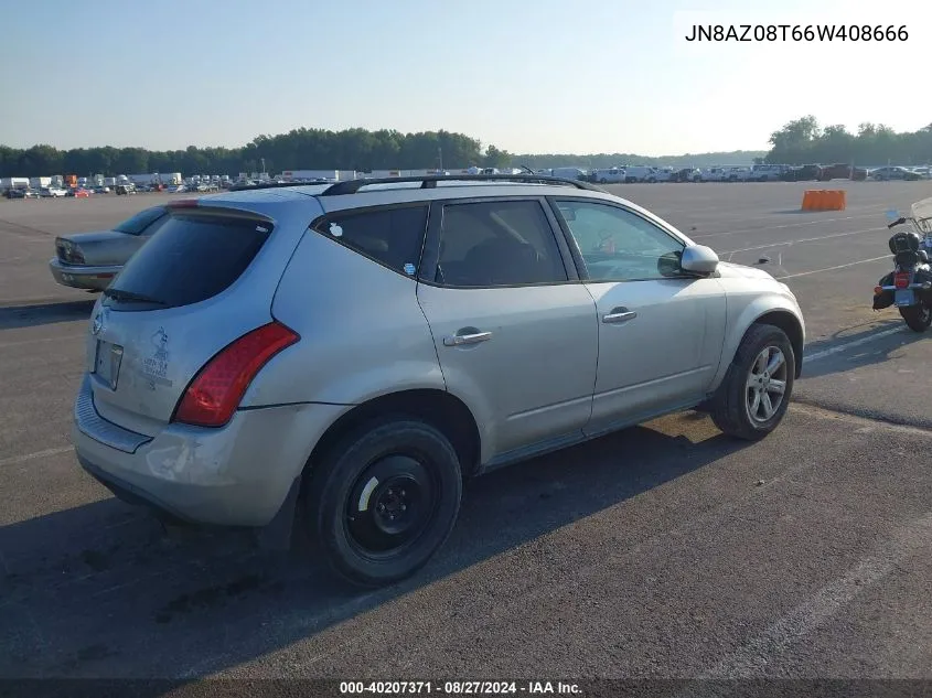 2006 Nissan Murano S VIN: JN8AZ08T66W408666 Lot: 40207371