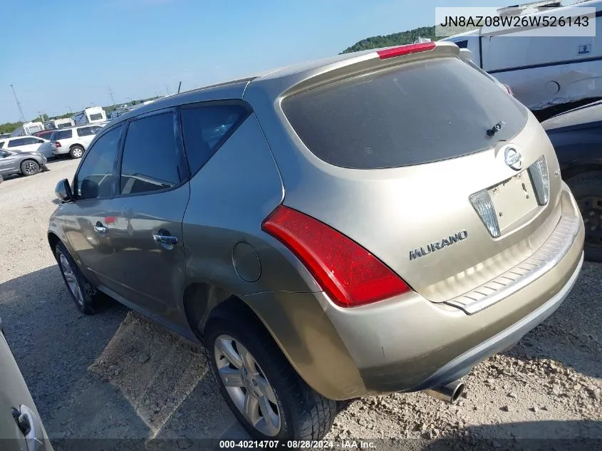 2006 Nissan Murano S VIN: JN8AZ08W26W526143 Lot: 40214707