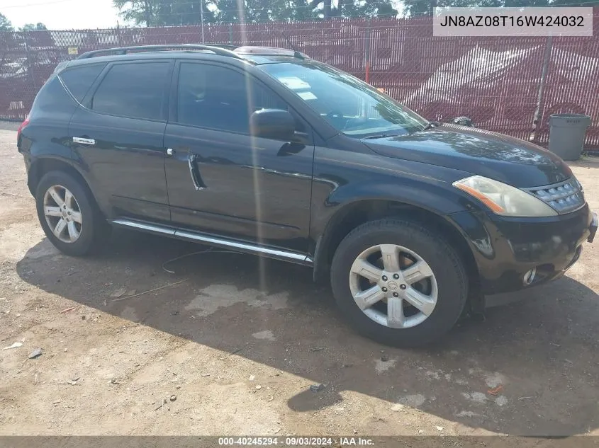 2006 Nissan Murano Sl VIN: JN8AZ08T16W424032 Lot: 40245294