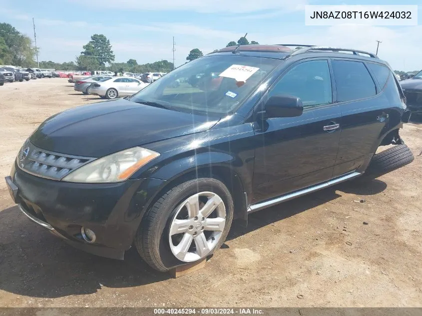 2006 Nissan Murano Sl VIN: JN8AZ08T16W424032 Lot: 40245294