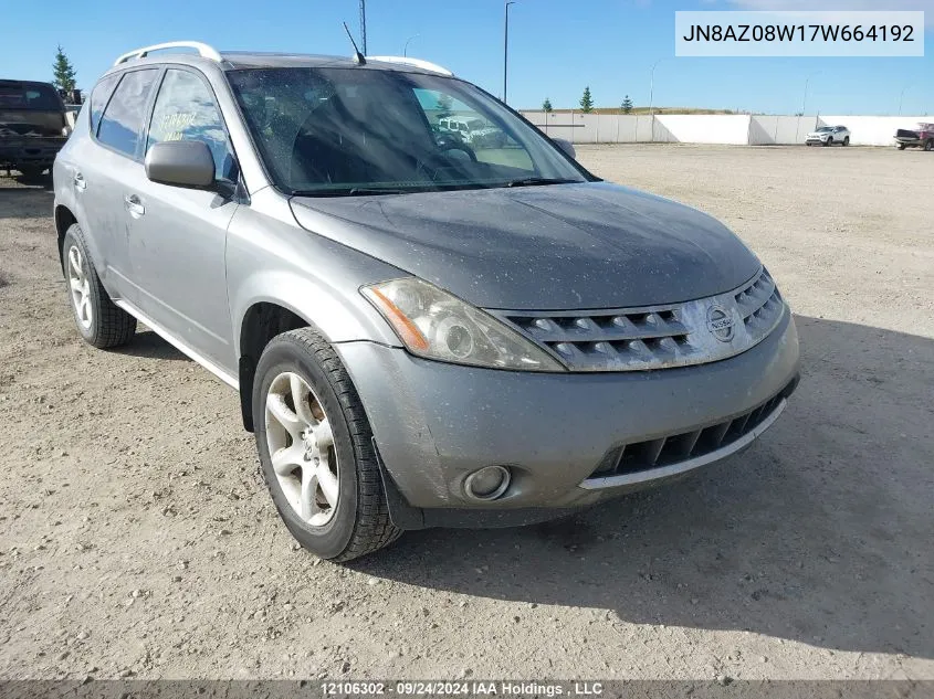 JN8AZ08W17W664192 2007 Nissan Murano Sl/Se/S