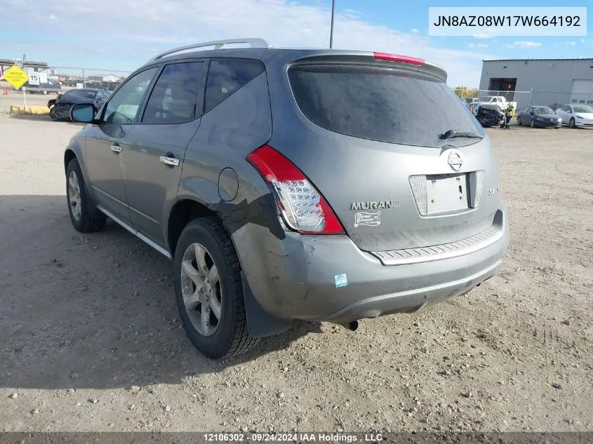 JN8AZ08W17W664192 2007 Nissan Murano Sl/Se/S