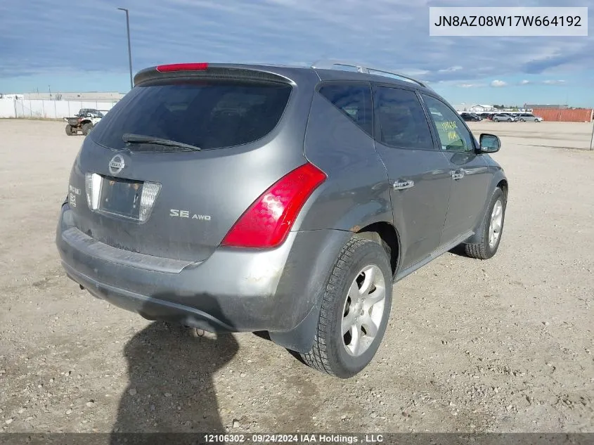 JN8AZ08W17W664192 2007 Nissan Murano Sl/Se/S