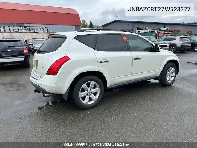 2007 Nissan Murano S VIN: JN8AZ08T27W523377 Lot: 40005997