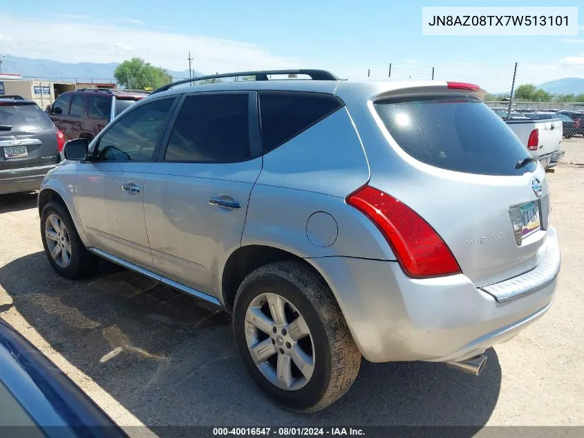 2007 Nissan Murano Sl VIN: JN8AZ08TX7W513101 Lot: 40016547