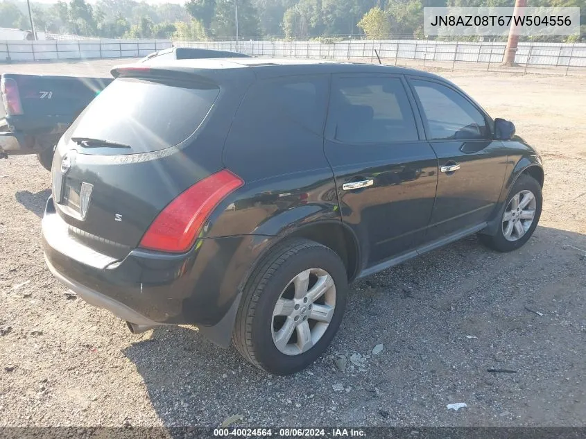 2007 Nissan Murano S VIN: JN8AZ08T67W504556 Lot: 40024564