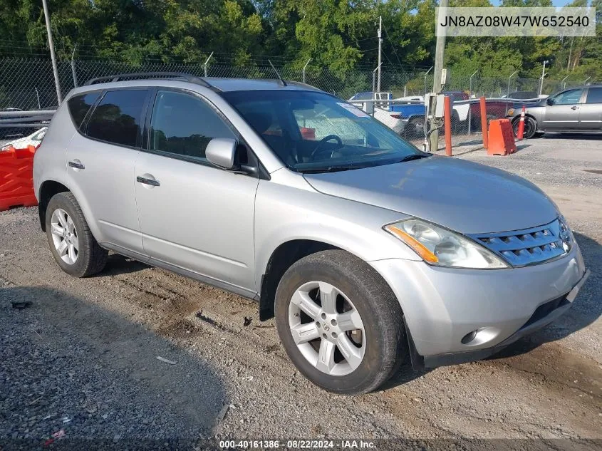 2007 Nissan Murano S VIN: JN8AZ08W47W652540 Lot: 40161386