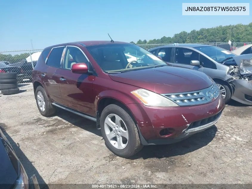 2007 Nissan Murano S/Sl VIN: JN8AZ08T57W503575 Lot: 40179521