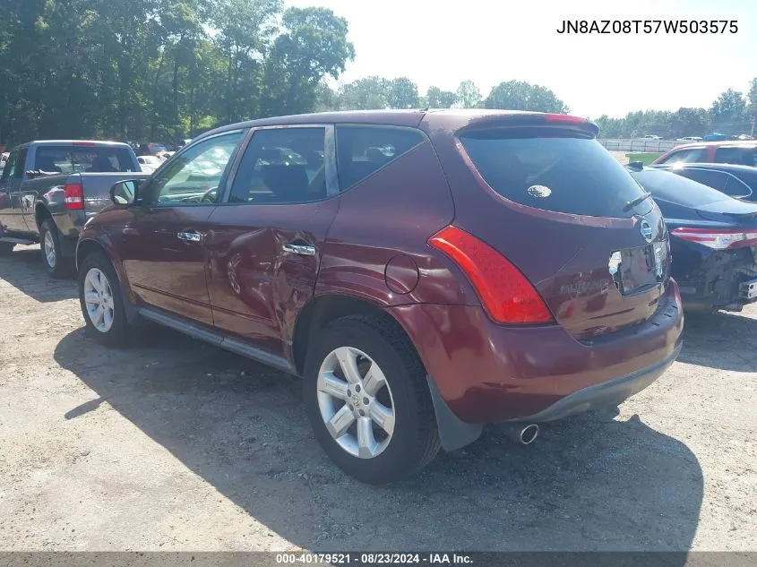 2007 Nissan Murano S/Sl VIN: JN8AZ08T57W503575 Lot: 40179521