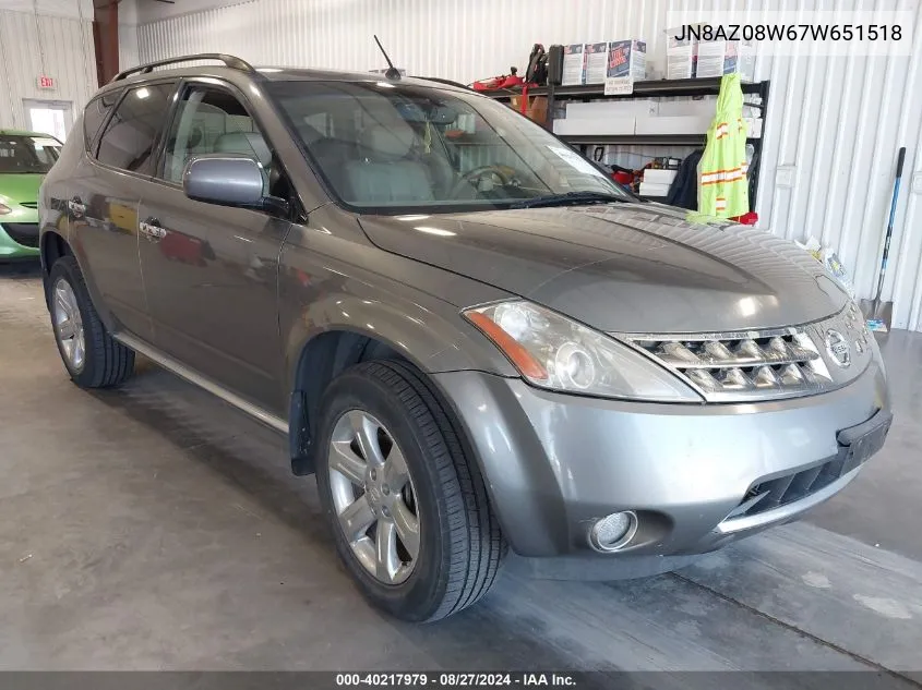 JN8AZ08W67W651518 2007 Nissan Murano Sl