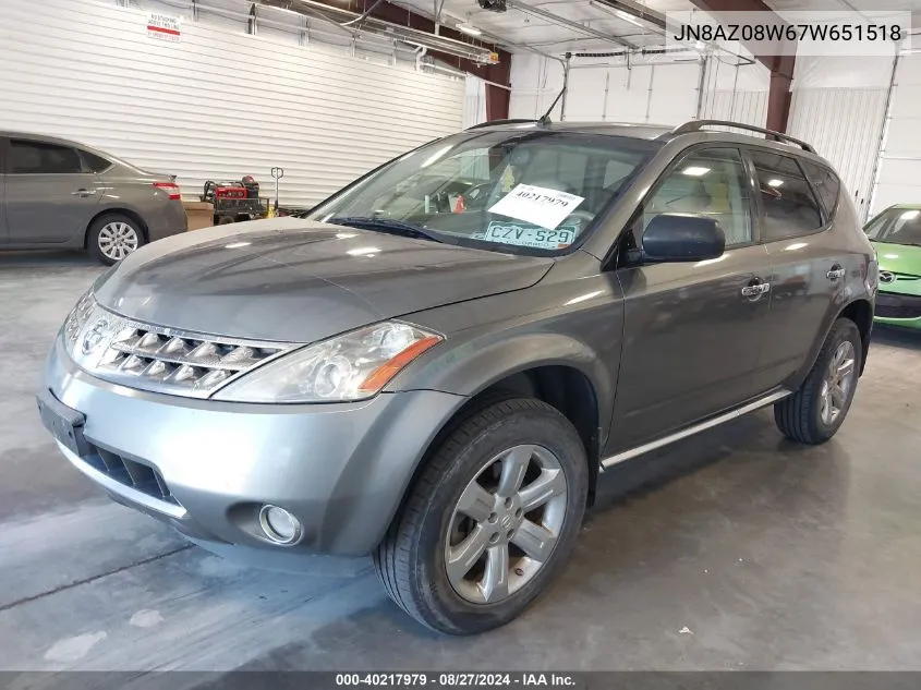 JN8AZ08W67W651518 2007 Nissan Murano Sl