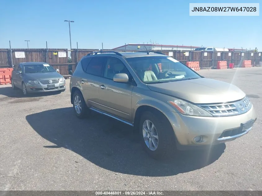 2007 Nissan Murano Sl VIN: JN8AZ08W27W647028 Lot: 40446801