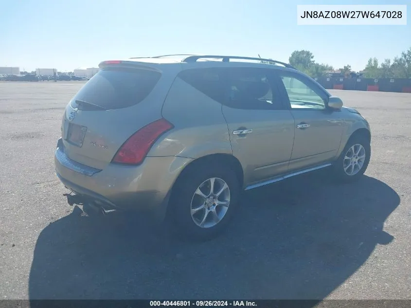 2007 Nissan Murano Sl VIN: JN8AZ08W27W647028 Lot: 40446801