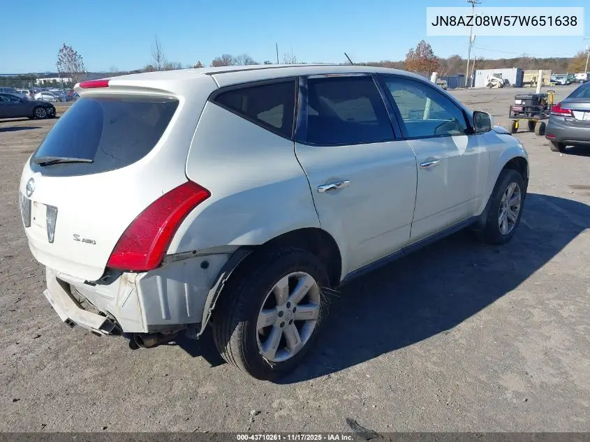 JN8AZ08W57W651638 2007 Nissan Murano S