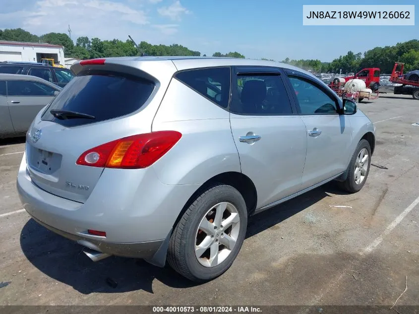 2009 Nissan Murano Sl VIN: JN8AZ18W49W126062 Lot: 40010573