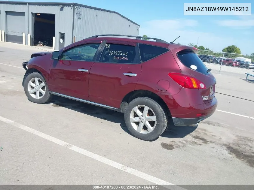 2009 Nissan Murano S VIN: JN8AZ18W49W145212 Lot: 40187203