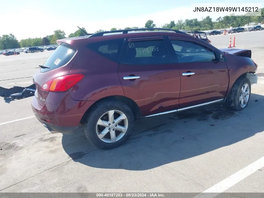 2009 Nissan Murano S VIN: JN8AZ18W49W145212 Lot: 40187203