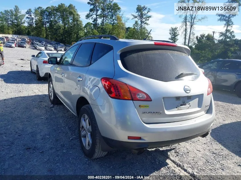 2009 Nissan Murano S VIN: JN8AZ18W89W136609 Lot: 40238201