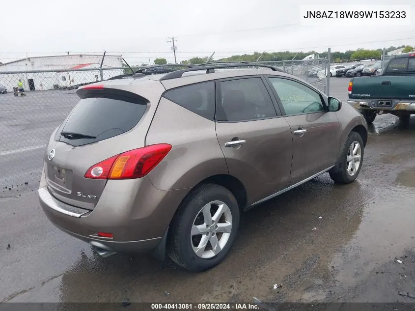 2009 Nissan Murano Sl VIN: JN8AZ18W89W153233 Lot: 40413081