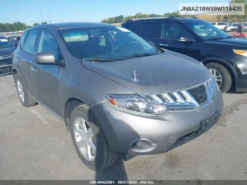 2009 Nissan Murano S VIN: JN8AZ18W99W116420 Lot: 40425561