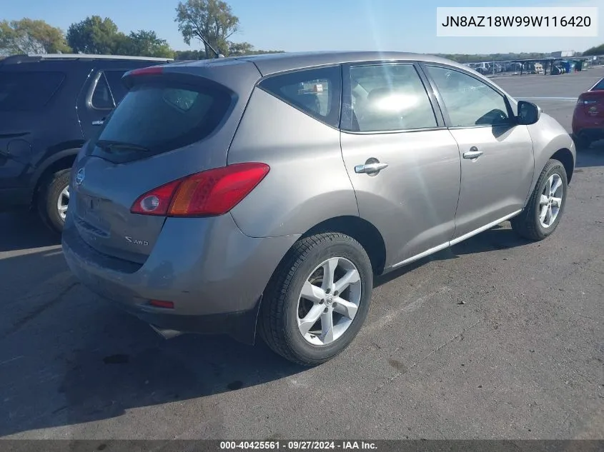 2009 Nissan Murano S VIN: JN8AZ18W99W116420 Lot: 40425561