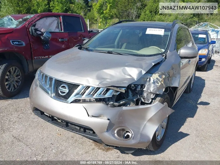 2010 Nissan Murano S/Sl/Le VIN: JN8AZ1MW4AW107943 Lot: 40189769