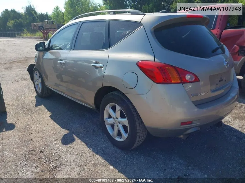 2010 Nissan Murano S/Sl/Le VIN: JN8AZ1MW4AW107943 Lot: 40189769