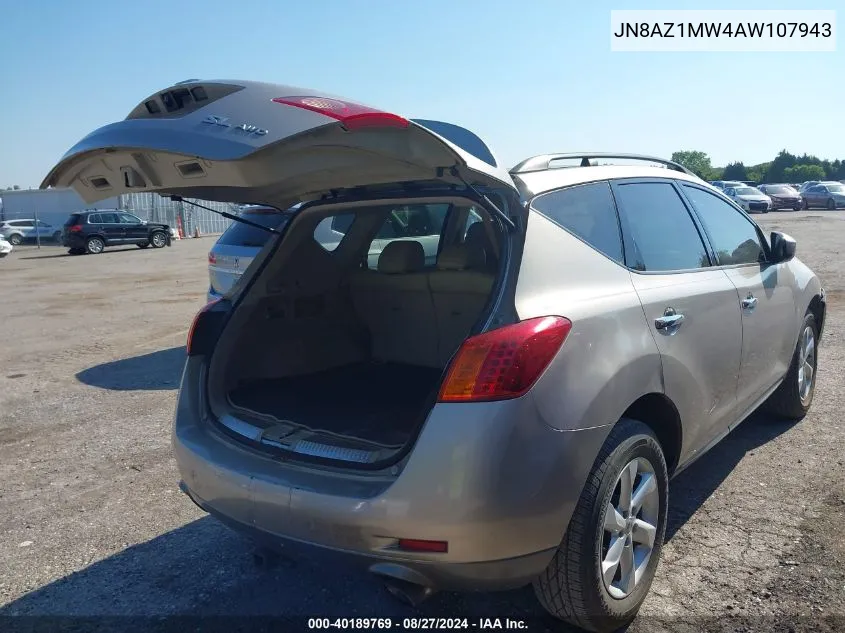 2010 Nissan Murano S/Sl/Le VIN: JN8AZ1MW4AW107943 Lot: 40189769