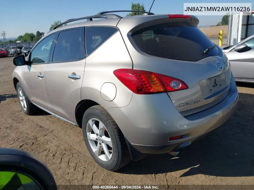 2010 Nissan Murano Sl VIN: JN8AZ1MW2AW116236 Lot: 40265644