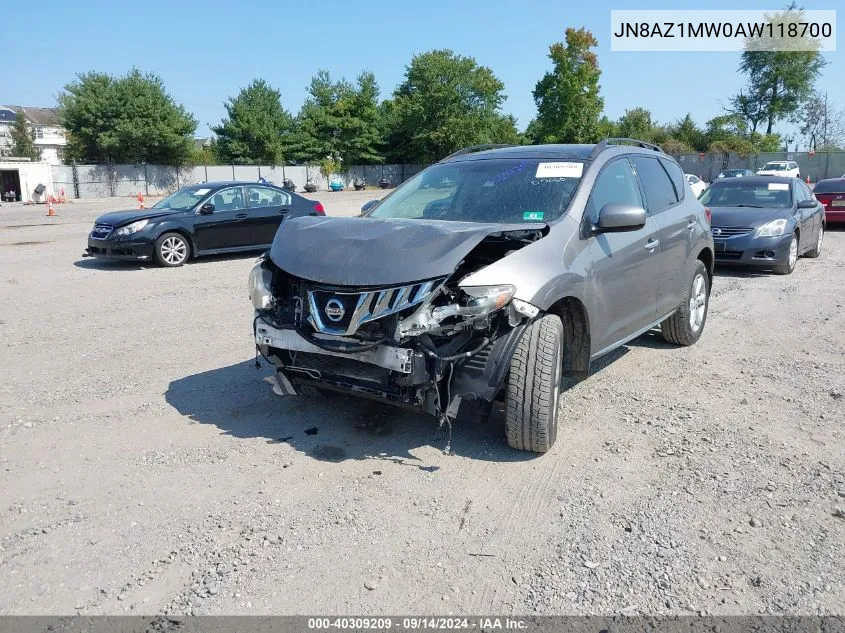 2010 Nissan Murano S/Sl/Le VIN: JN8AZ1MW0AW118700 Lot: 40309209